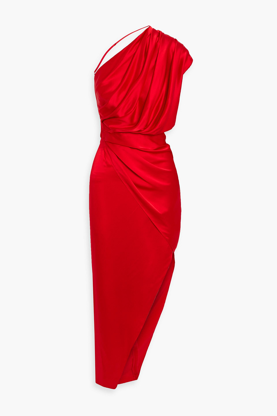 Michelle Mason One-shoulder Open-back Silk-satin Maxi Dress In Red
