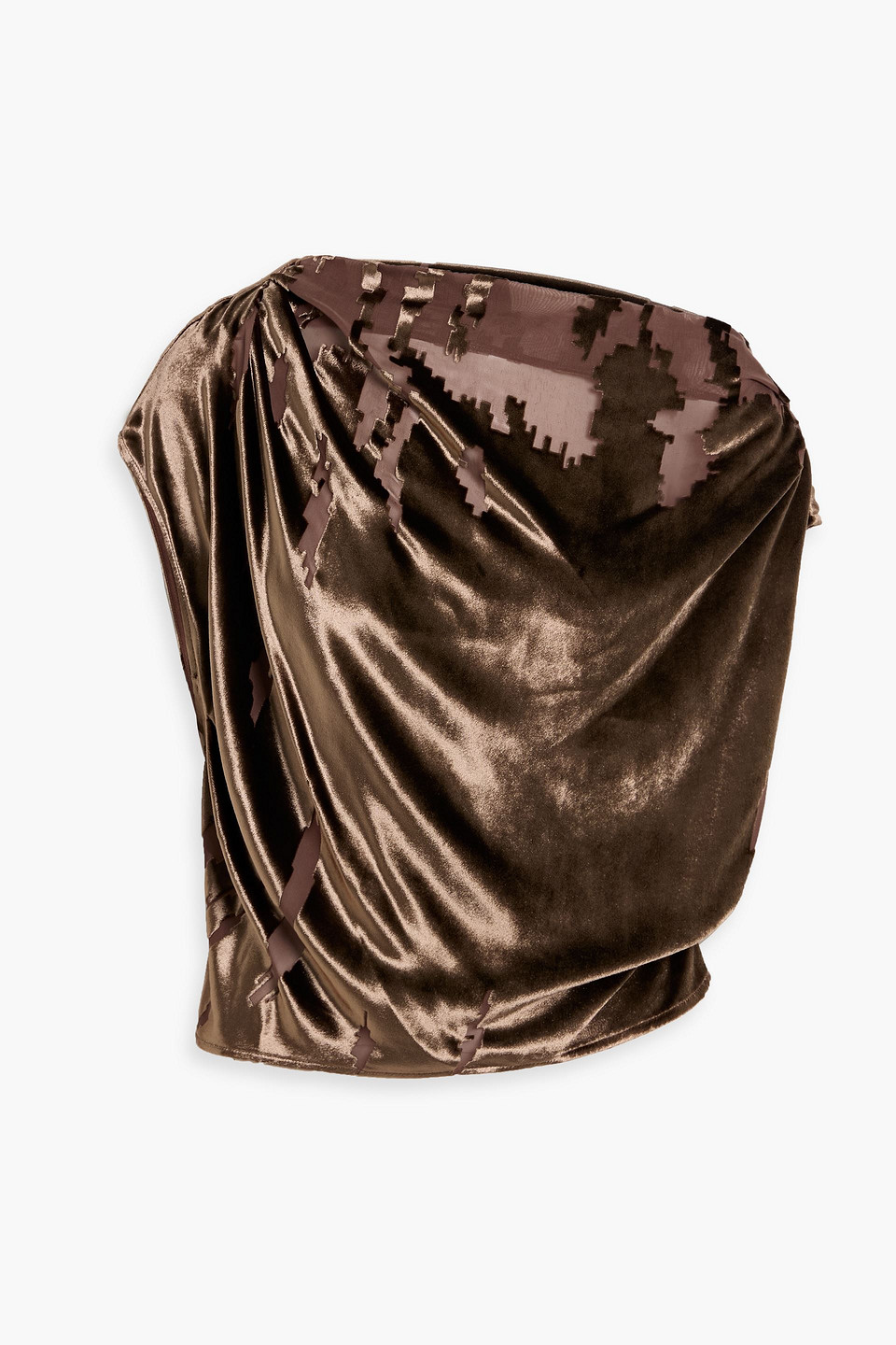 The Sei One-shoulder Draped Devorã©-velvet Top In Brown
