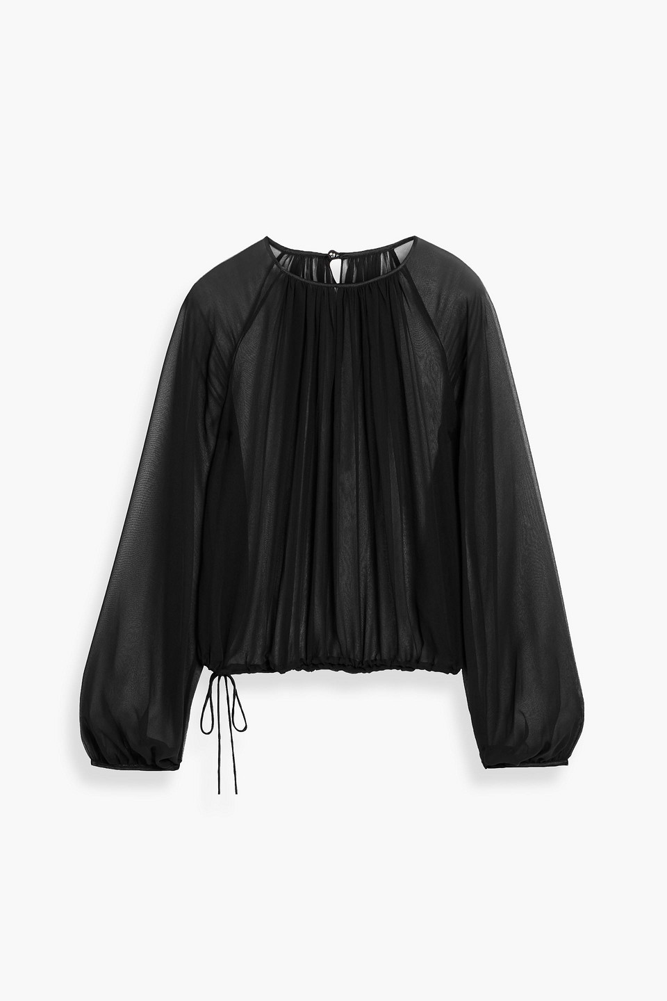 The Sei Gathered Silk-chiffon Blouse In Black