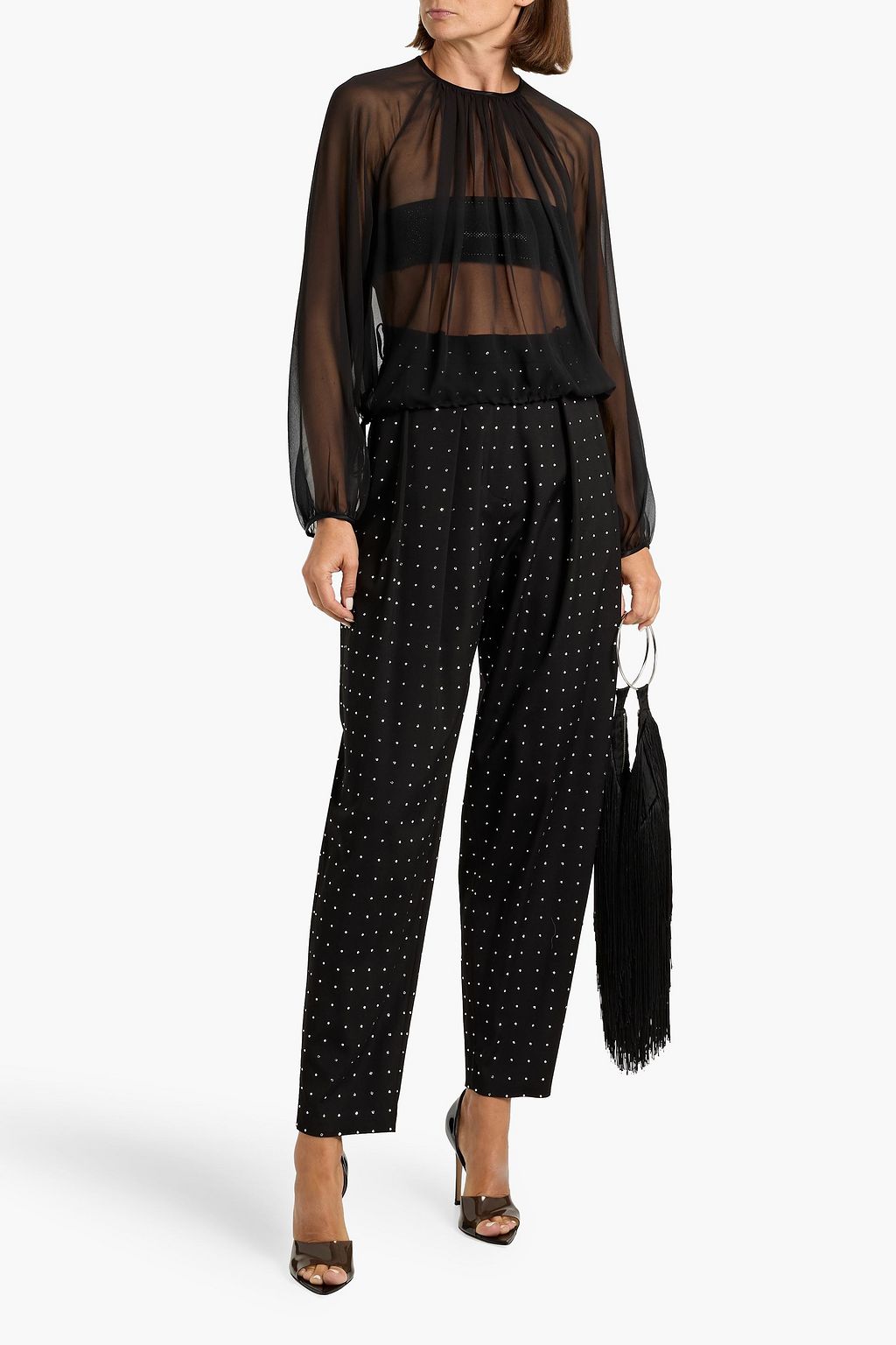 THE SEI Gathered silk-chiffon blouse