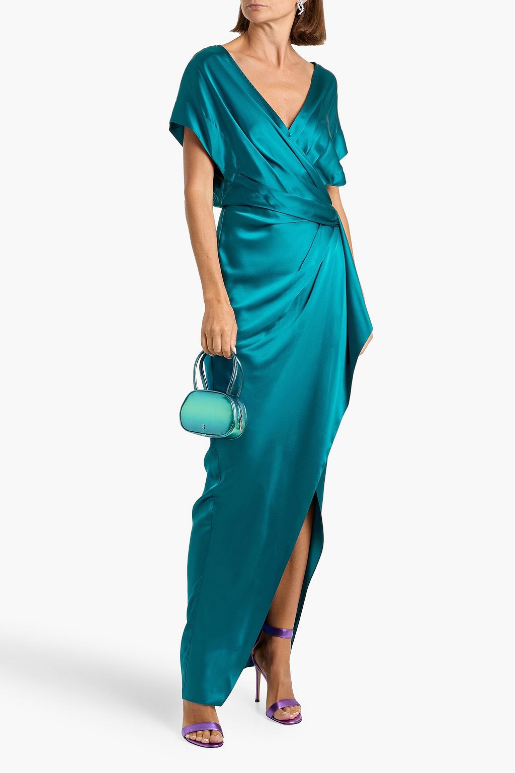 MICHELLE MASON Wrap-effect silk-satin gown