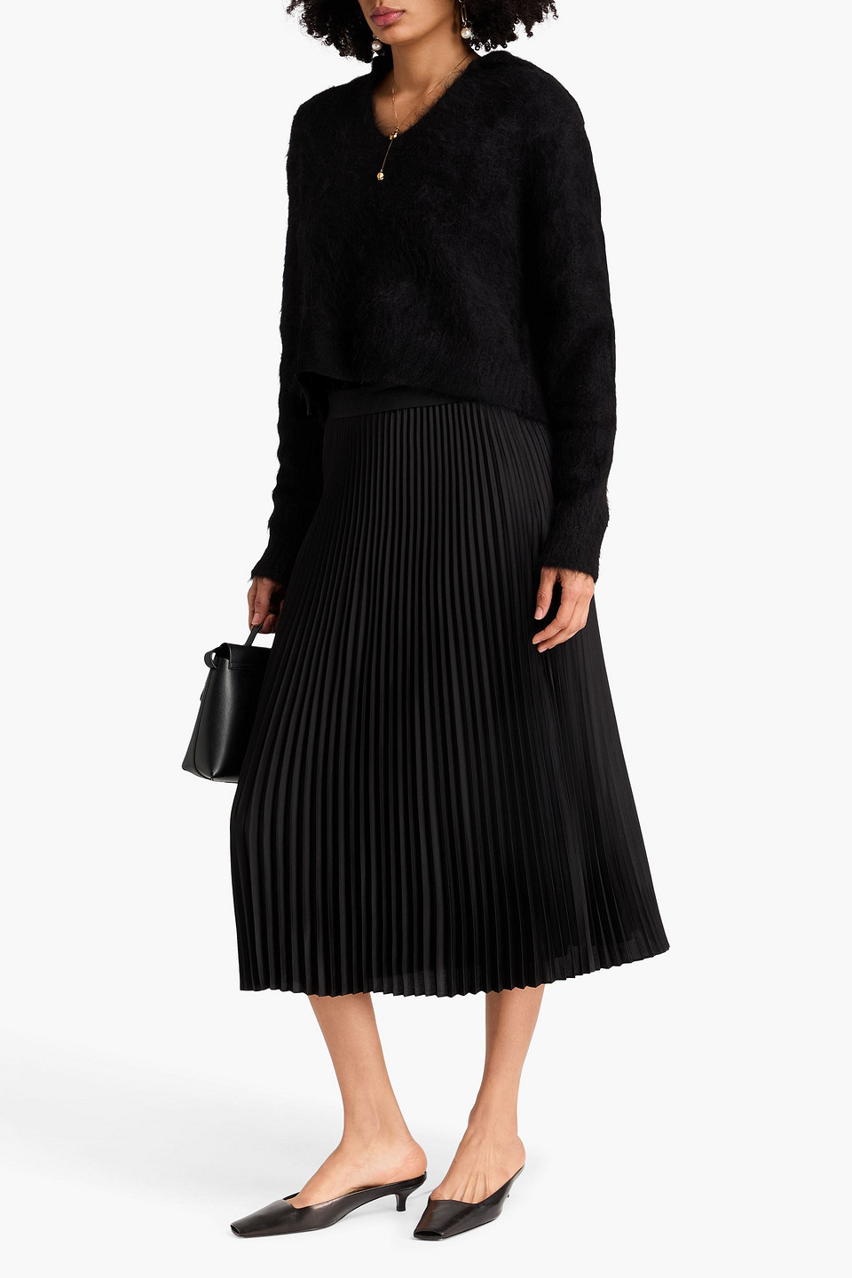  Theory - Pleated Satin-crepe Midi Skirt - Black - Us 12 
