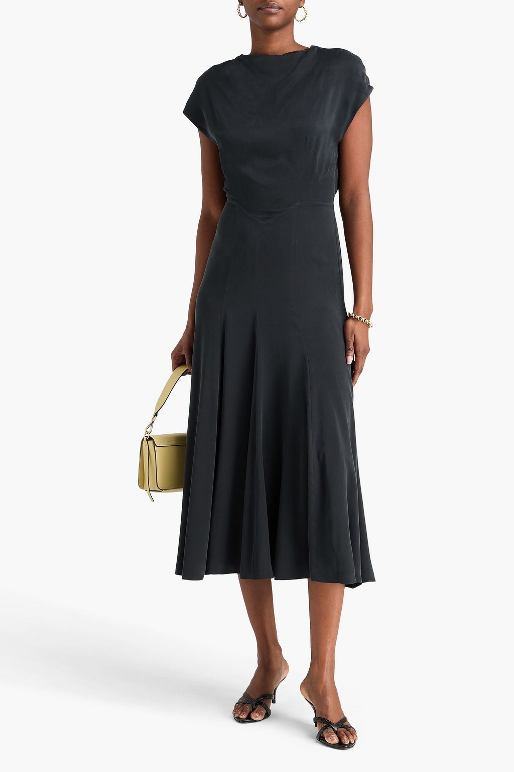 TOVE فستان متوسط الطول "ميرلوي" من قماش كريب دي شين الحريري الباهت بتصميم درابيه