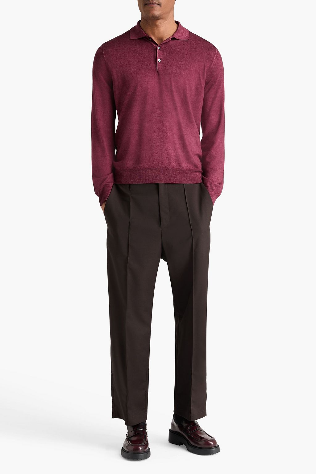 CANALI Wool and silk-blend polo sweater