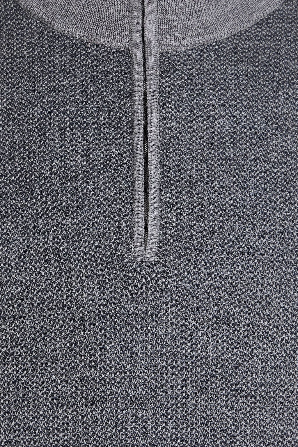 CANALI Jacquard-knit wool, cotton and cashmere-blend half-zip sweater