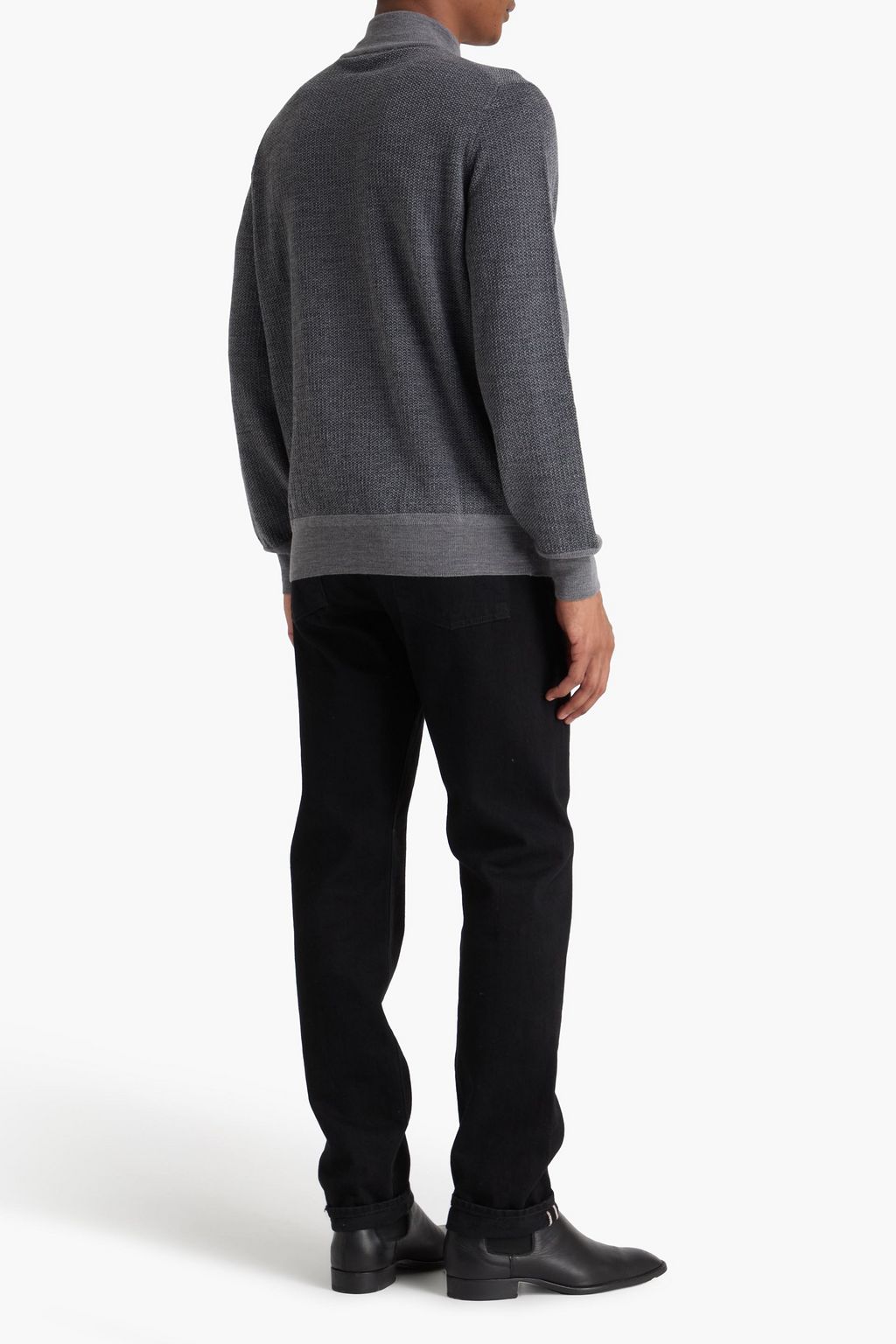 CANALI Jacquard-knit wool, cotton and cashmere-blend half-zip sweater