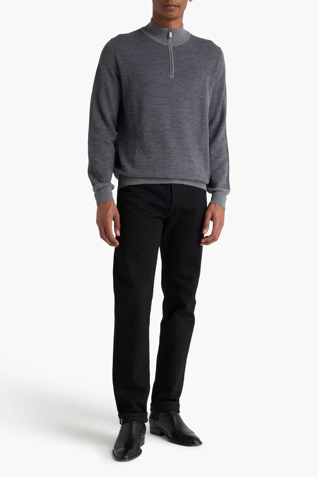 CANALI Jacquard-knit wool, cotton and cashmere-blend half-zip sweater
