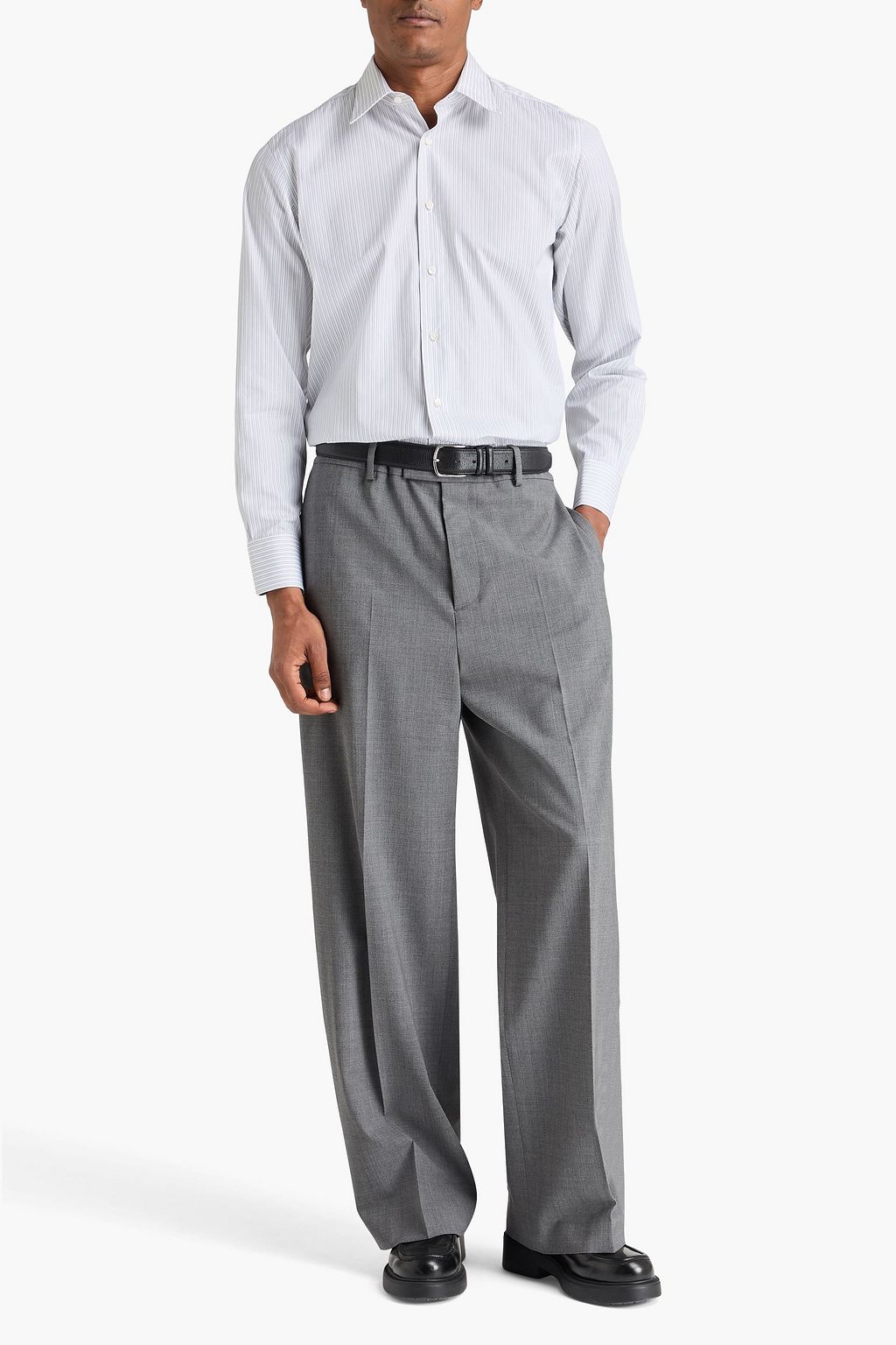 CANALI Striped cotton-jacquard shirt