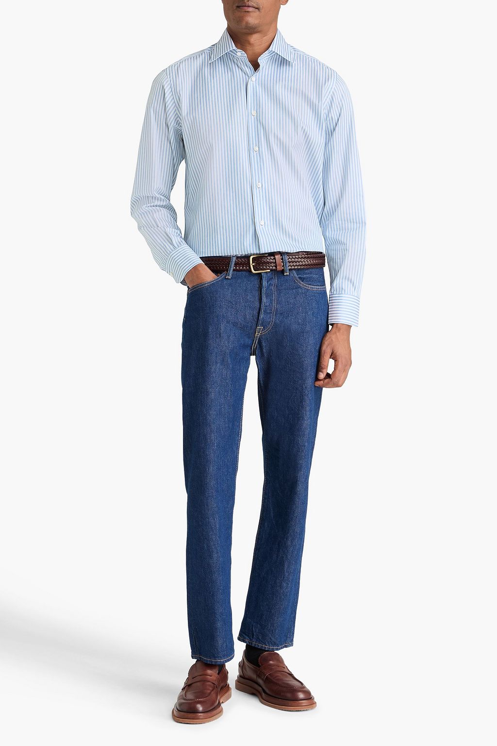 CANALI Striped cotton-jacquard shirt