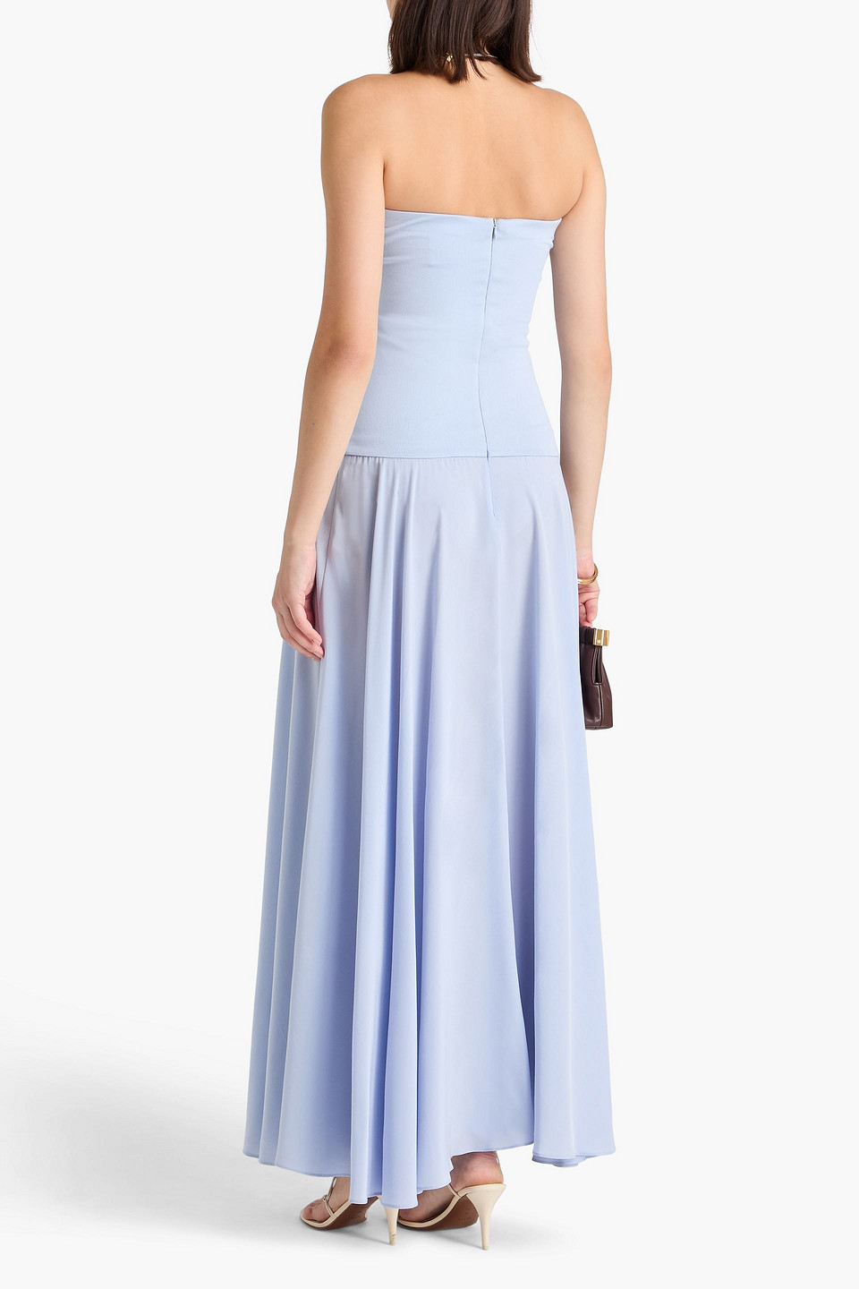 Esse Studios Illi Strapless Stretch-knit And Silk-crepe Maxi Dress In Blue