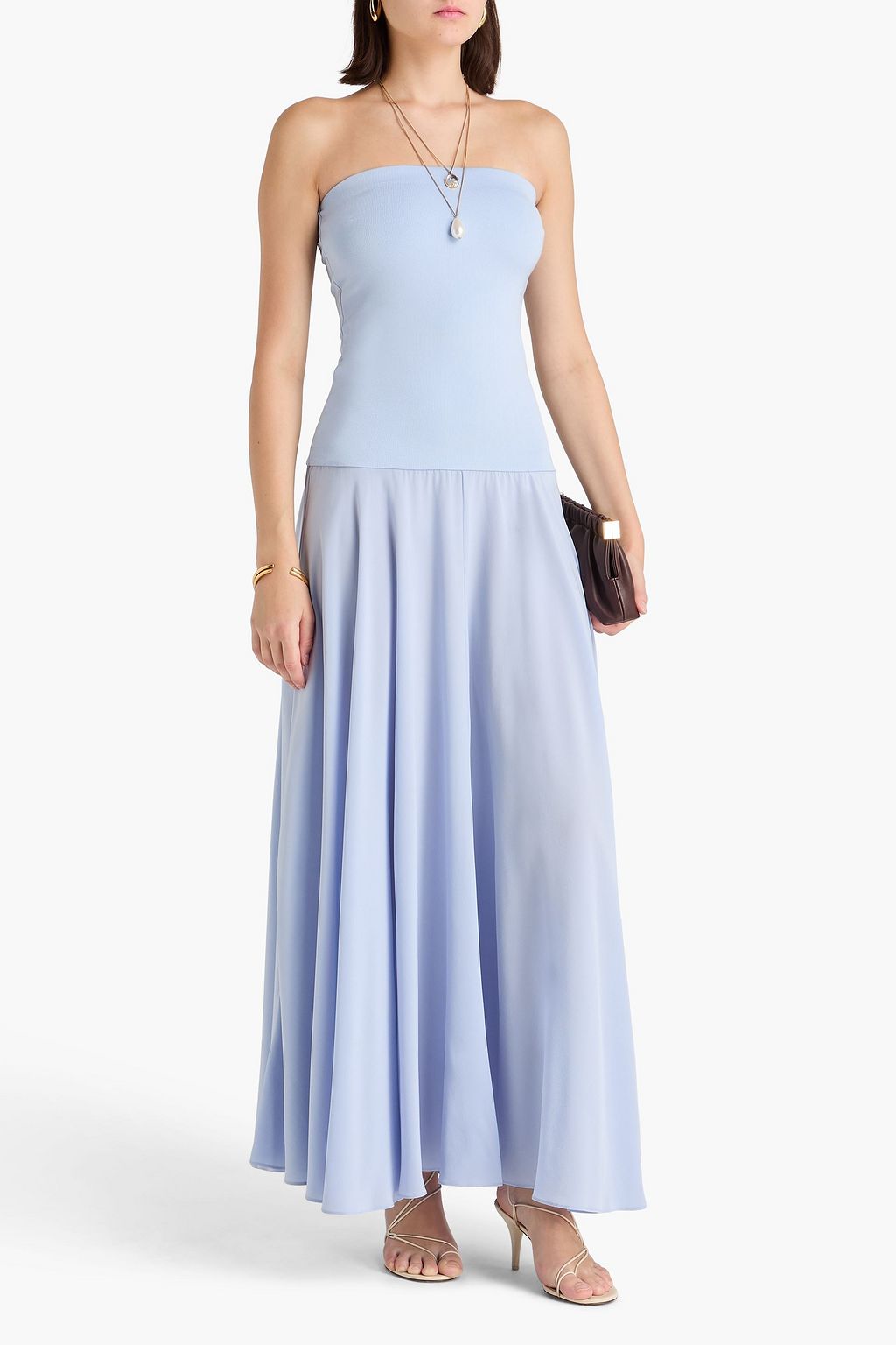 ESSE STUDIOS Illi strapless stretch-knit and silk-crepe maxi dress