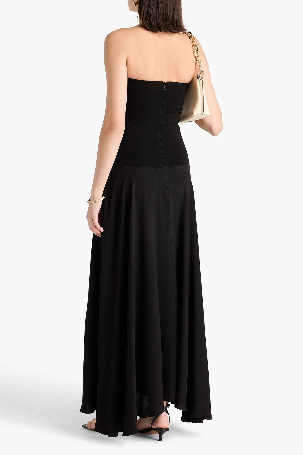 ESSE STUDIOS فستان طويل من الحرير الصيني والجيرسي مكشوف الكتف