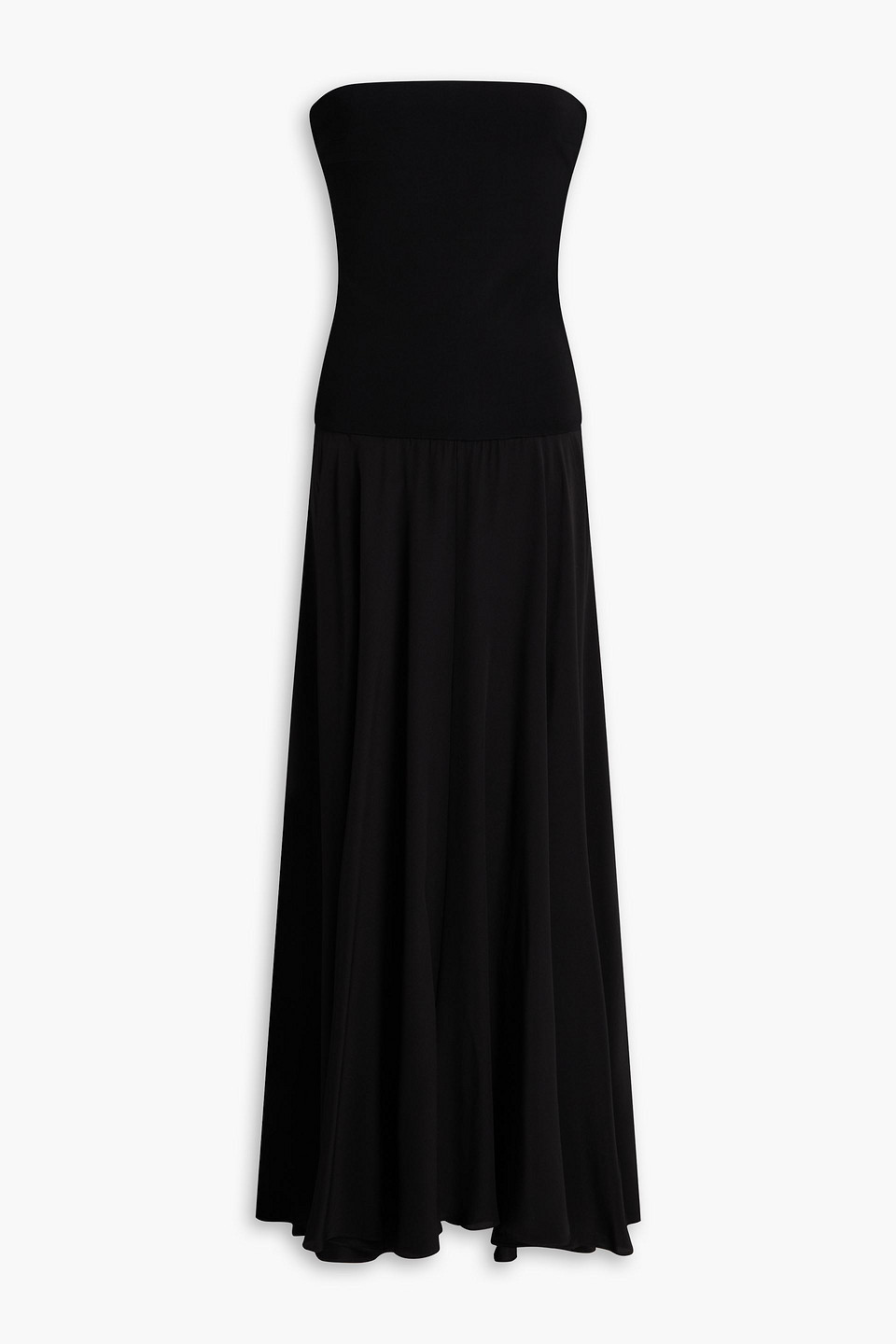 Esse Studios Strapless Crepe De Chine-paneled Stretch-knit Maxi Dress In Black