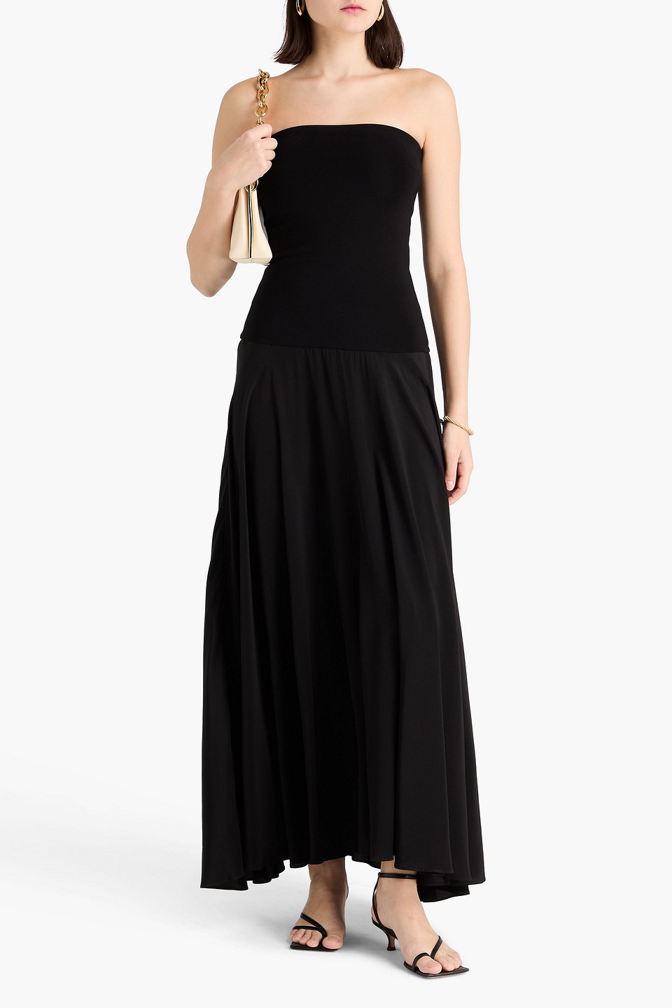  Esse Studios - Trägerloses Maxikleid Aus Stretch-strick Mit Einsätzen Aus Crêpe De Chine - Schwarz - Uk 6 
