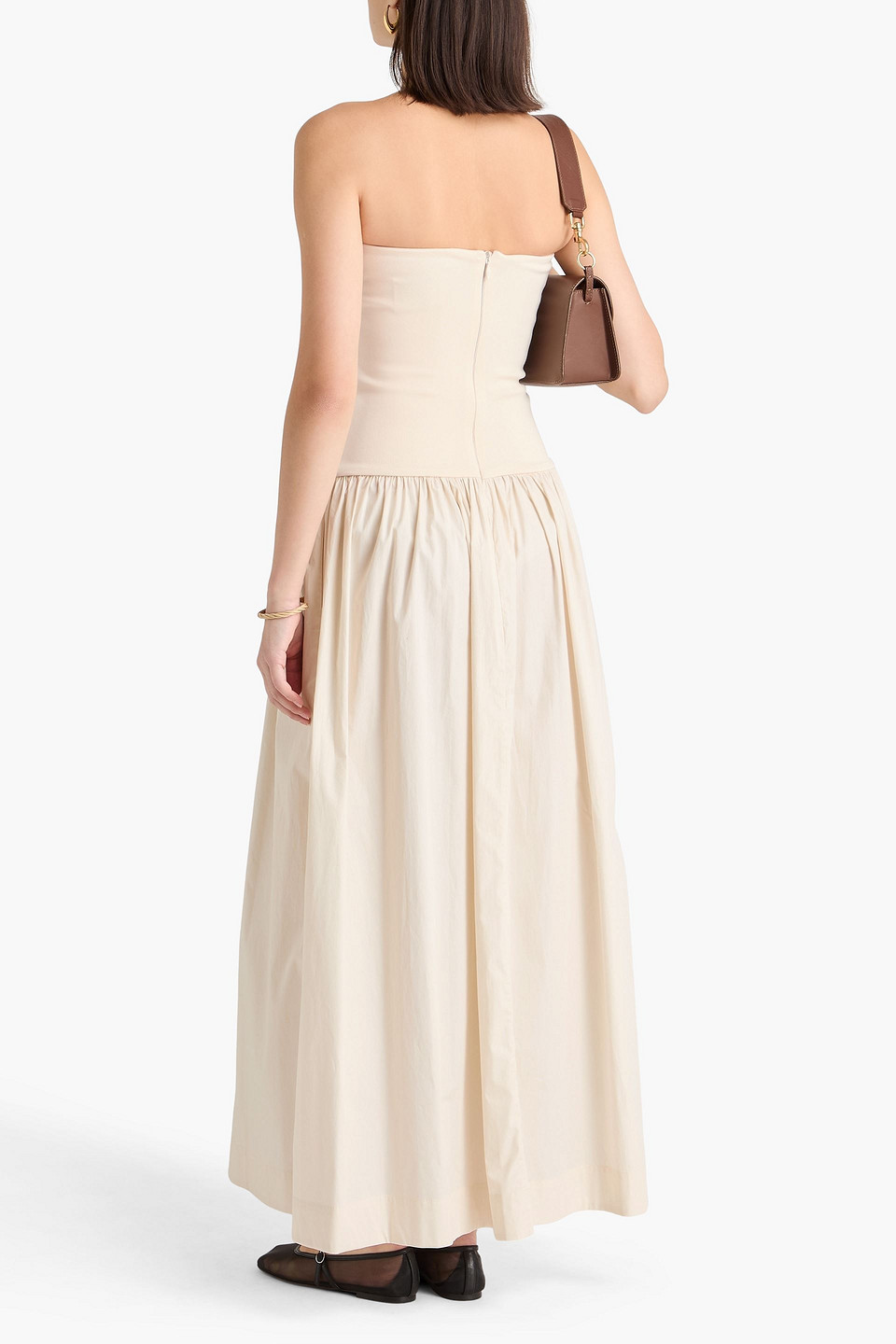 Esse Studios - Trägerloses Maxikleid Aus Stretch-strick Und Baumwollpopeline - Weiß - Uk 6 