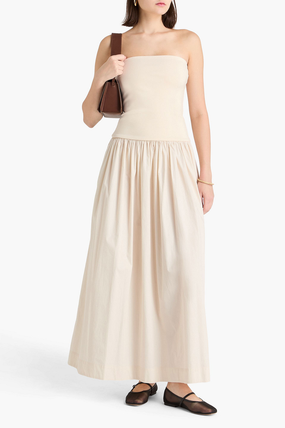  Esse Studios - Trägerloses Maxikleid Aus Stretch-strick Und Baumwollpopeline - Weiß - Uk 6 