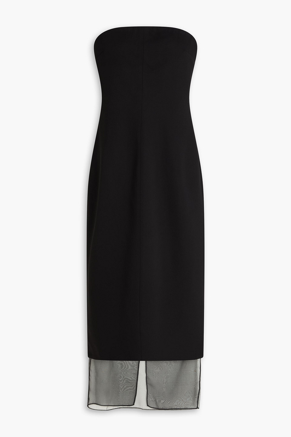 Esse Studios Issia Strapless Organza-trimmed Crepe Midi Dress In Black