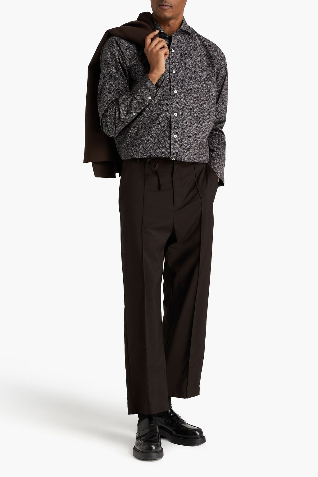 CANALI Herringbone cotton-poplin shirt