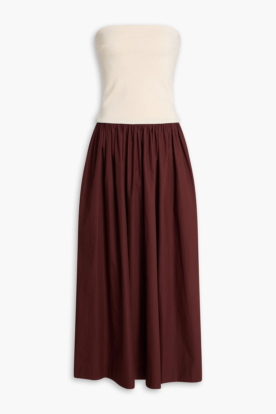 Esse Studios Strapless Stretch-knit And Poplin Maxi Dress In Brown