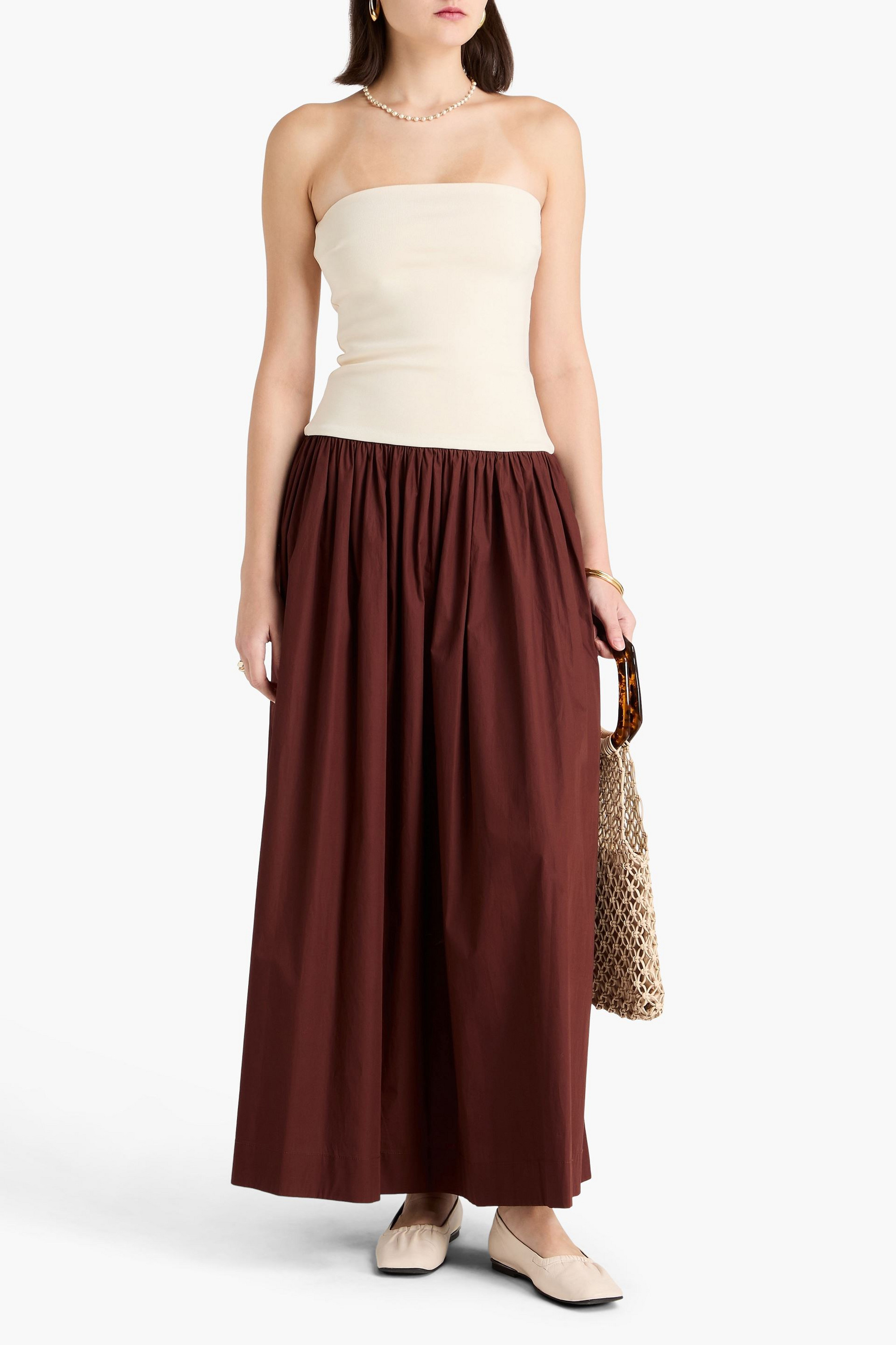 Esse Studios Strapless stretch-knit and cotton-poplin maxi dress