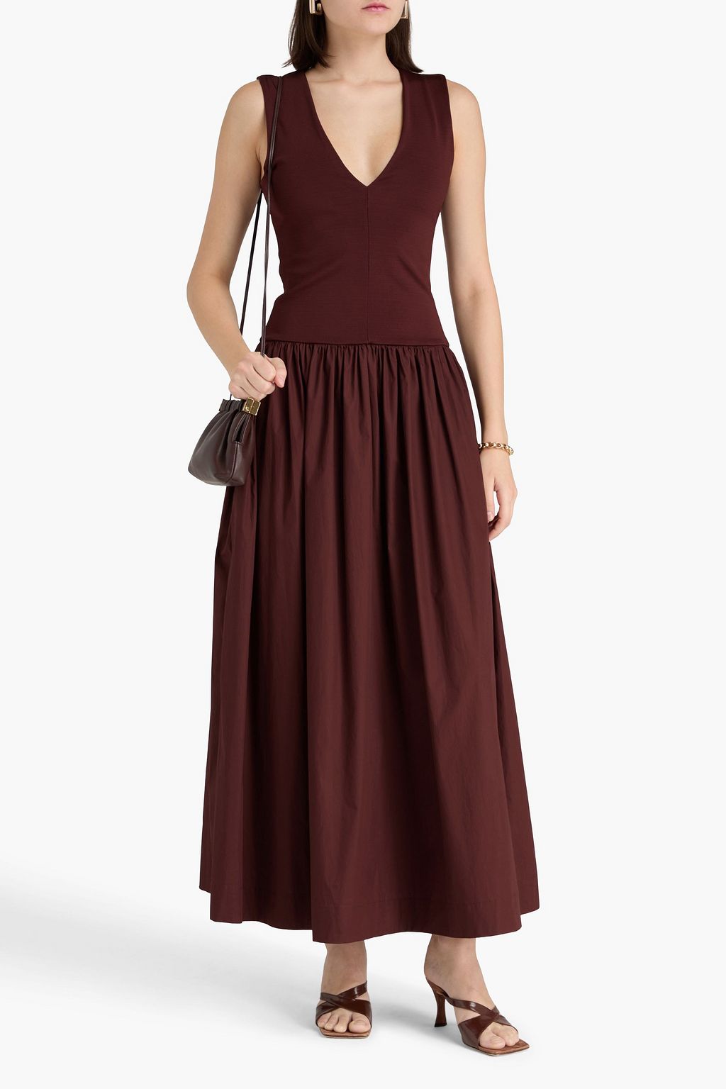 Esse Studios Gathered stretch-knit and cotton-poplin maxi dress - Women - Chocolate Dresses - UK 6