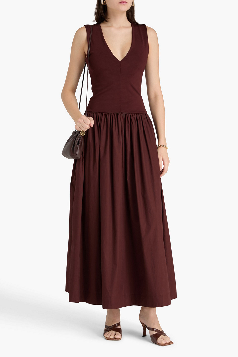  Esse Studios - Gerafftes Maxikleid Aus Stretch-strick Und Baumwollpopeline - Braun - Uk 6 