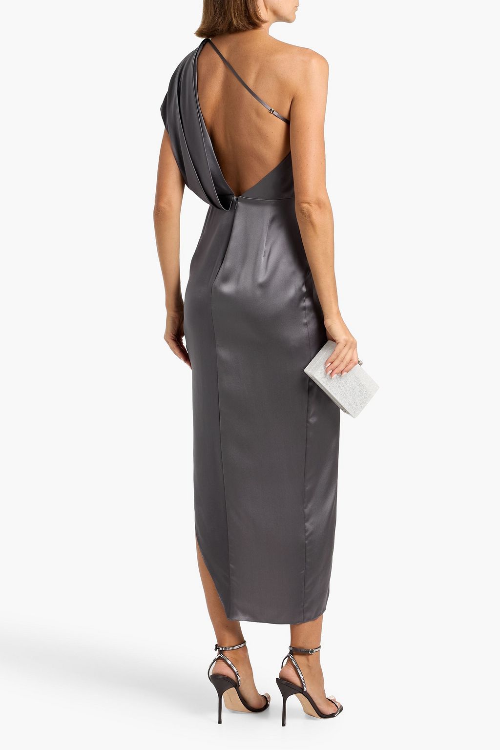 MICHELLE MASON One-shoulder open-back silk-satin maxi dress