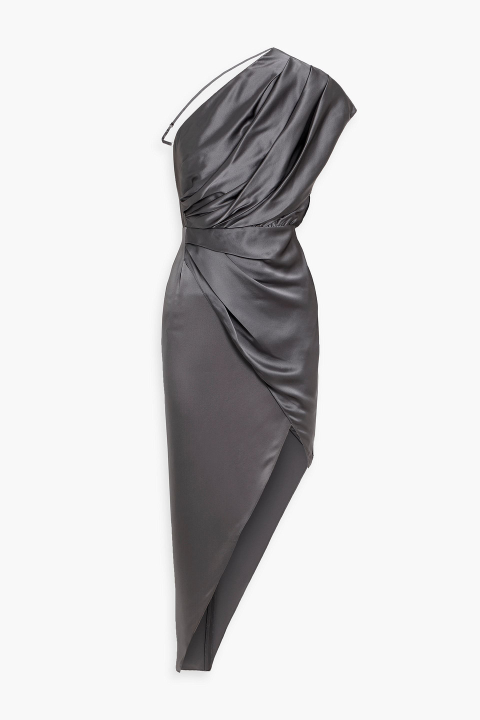 Michelle Mason One-shoulder Open-back Silk-satin Maxi Dress In Gray