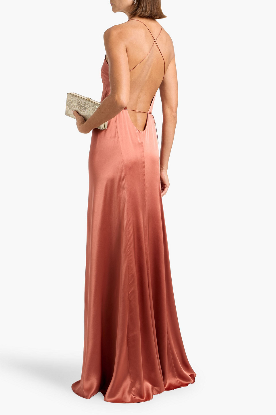 Michelle Mason Silk-satin Wrap Gown In Multi