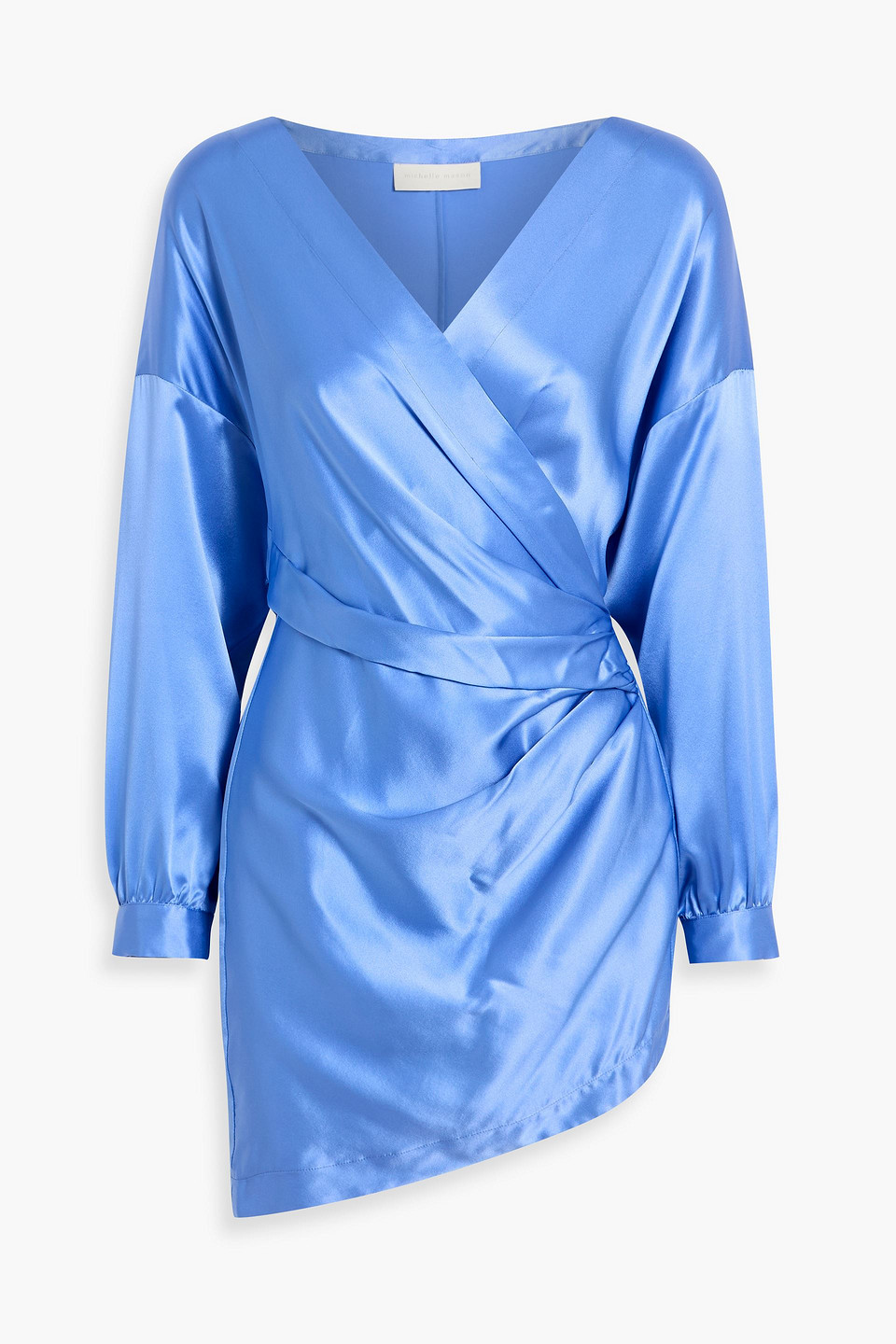 Michelle Mason Wrap-effect Silk-satin Mini Dress In Blue