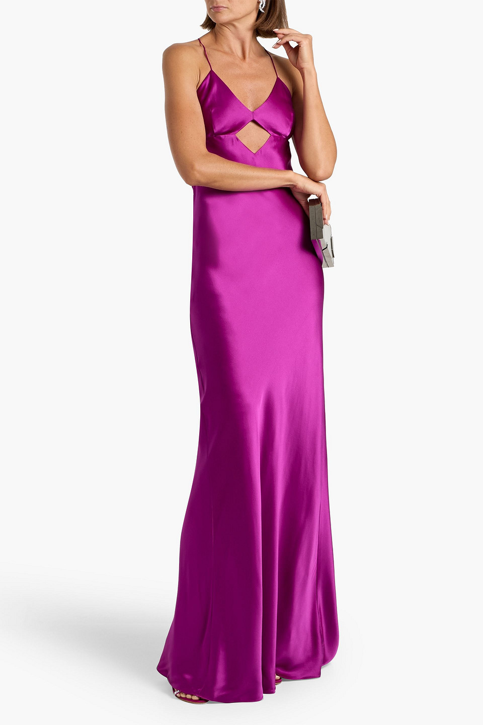 Michelle Mason Cutout Silk-satin Gown In Multi