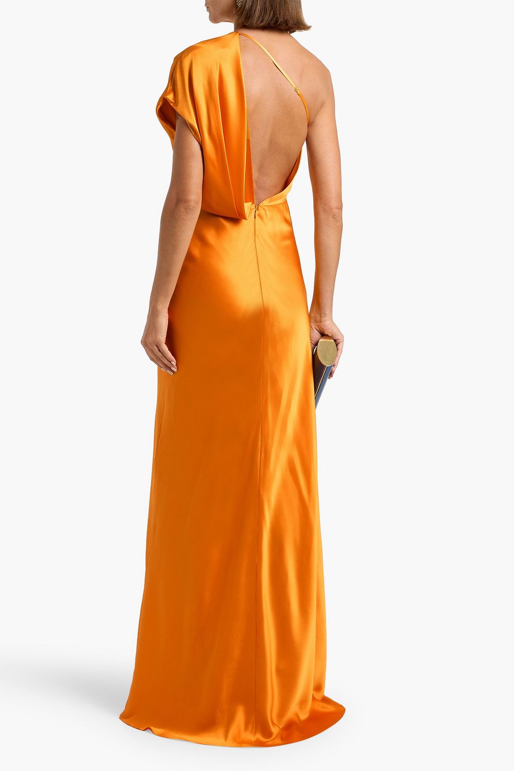 MICHELLE MASON One-shoulder open-back silk-satin gown
