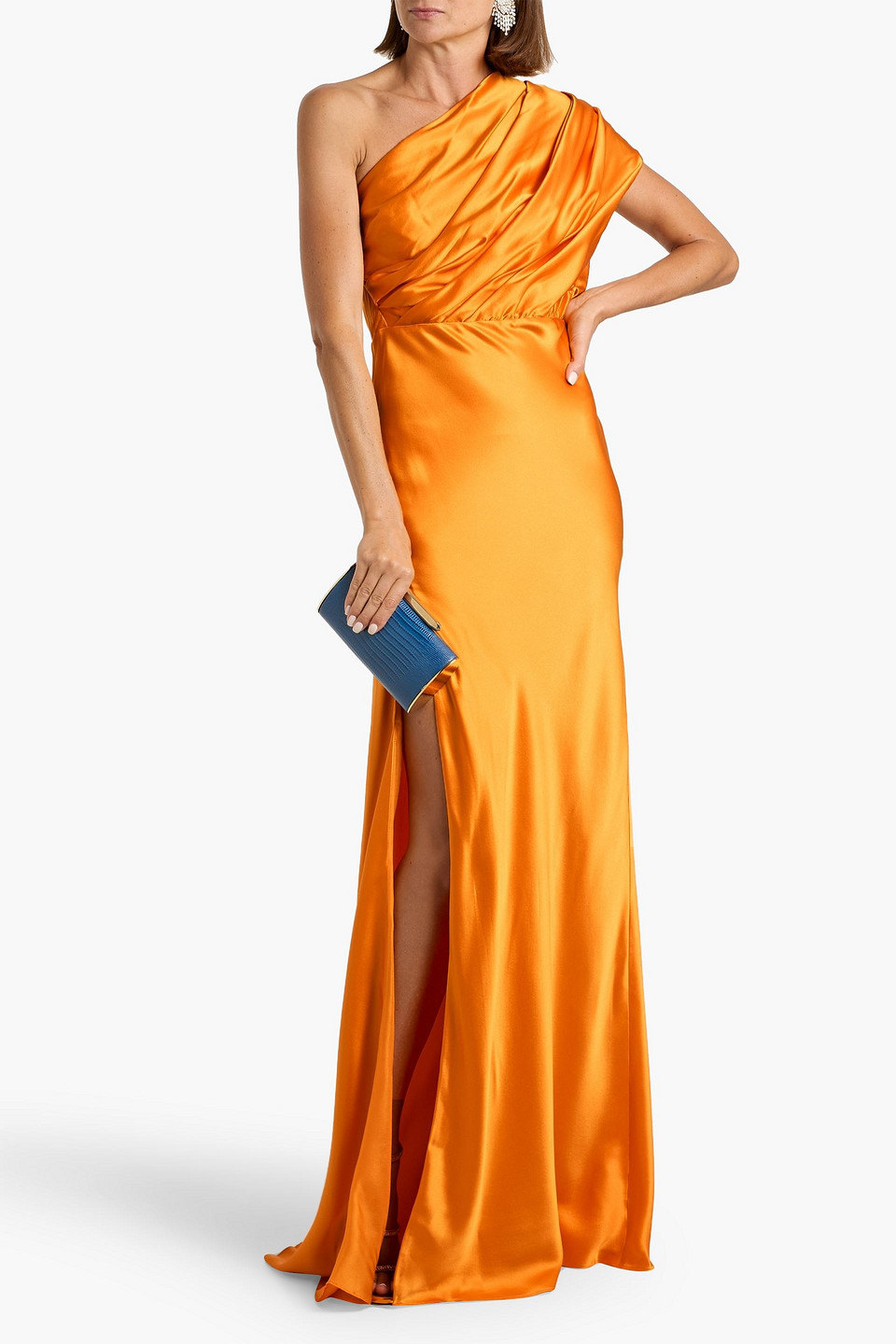 Michelle Mason One-shoulder Open-back Silk-satin Gown In Multi