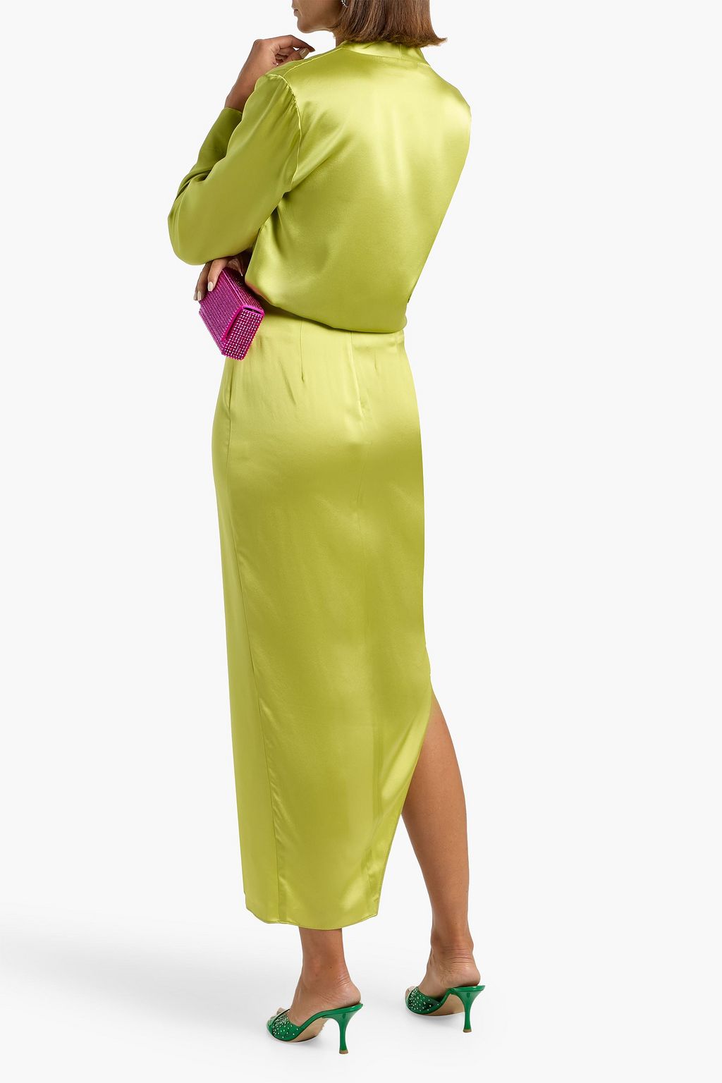 MICHELLE MASON Asymmetric wrap-effect silk-satin midi skirt