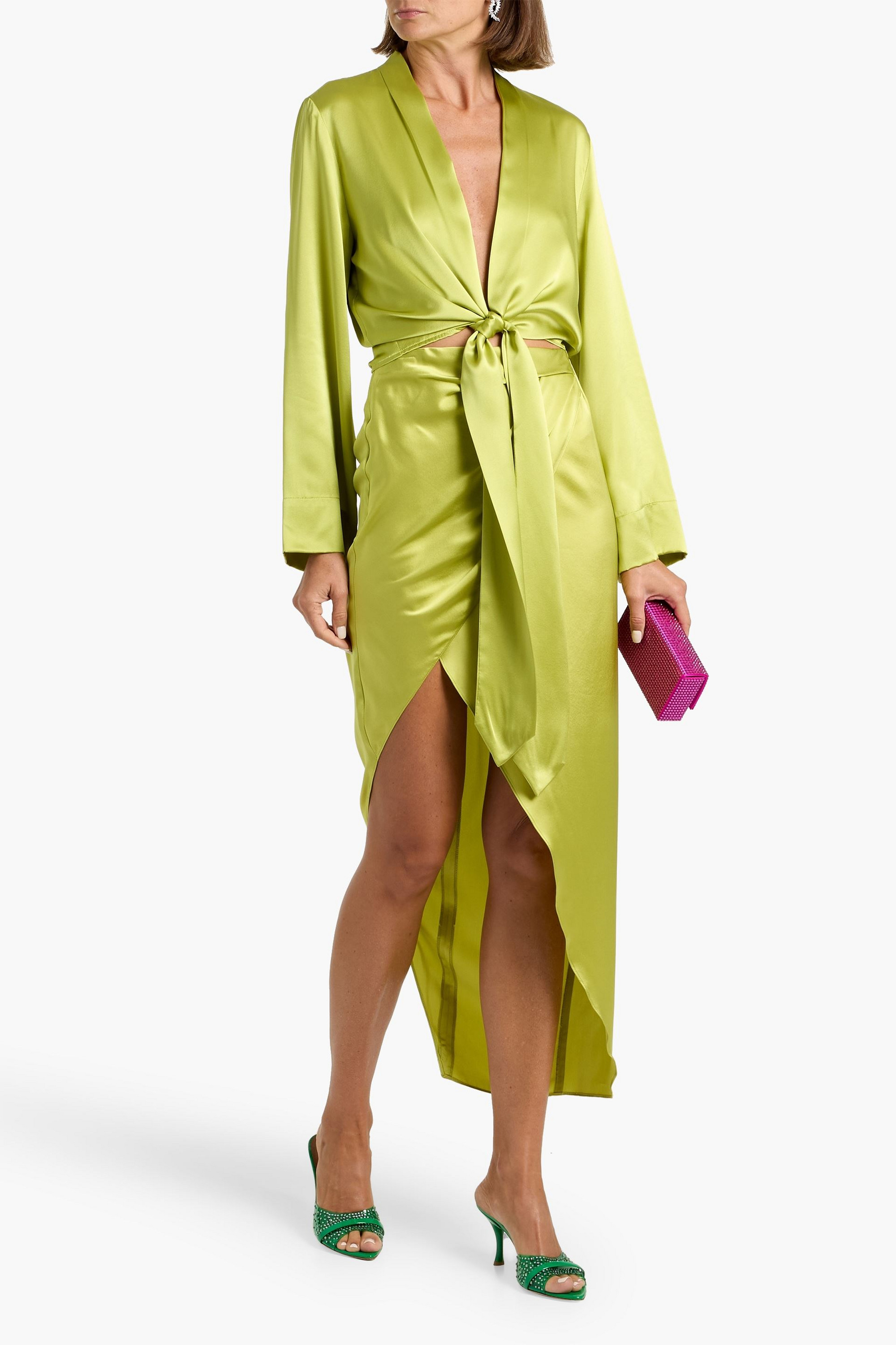 MICHELLE MASON Asymmetric wrap-effect silk-satin midi skirt