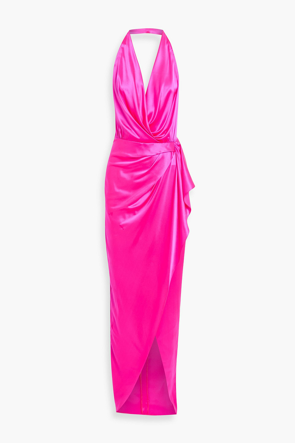 Michelle Mason Wrap-effect Silk-satin Halterneck Gown In Pink