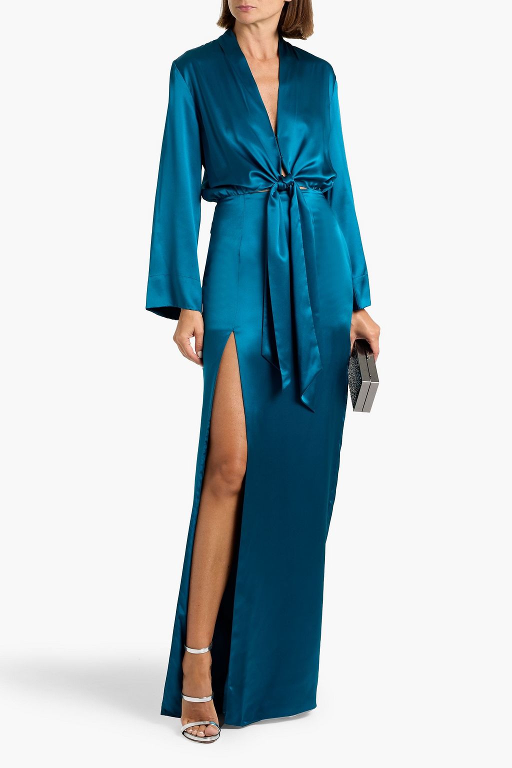 MICHELLE MASON Tie-front silk-satin gown