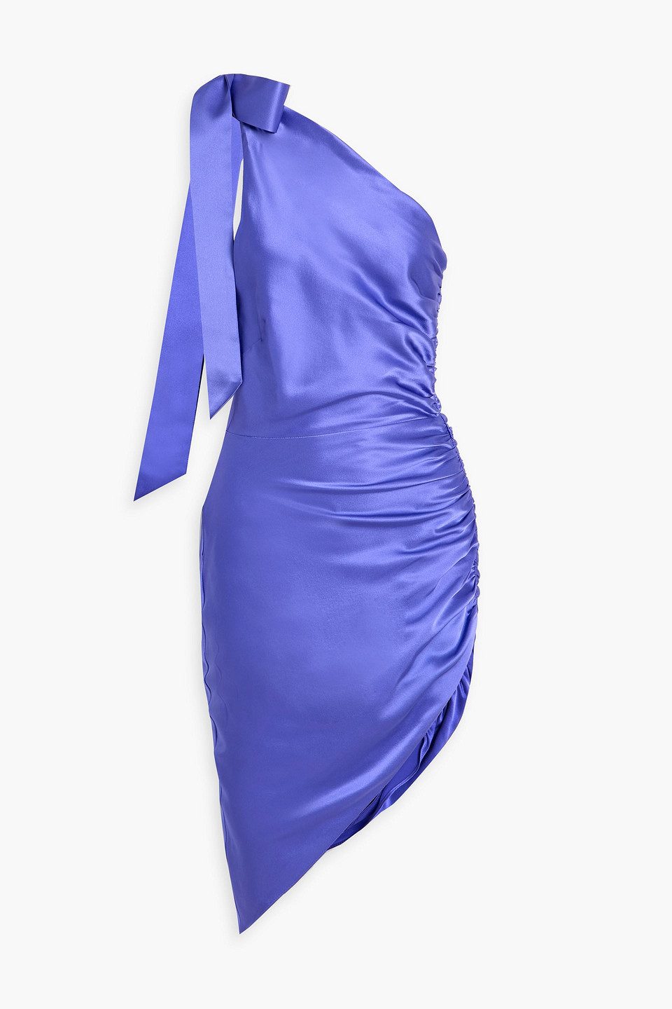 Michelle Mason One-shoulder Bow-detailed Silk-satin Midi Dress In Blue