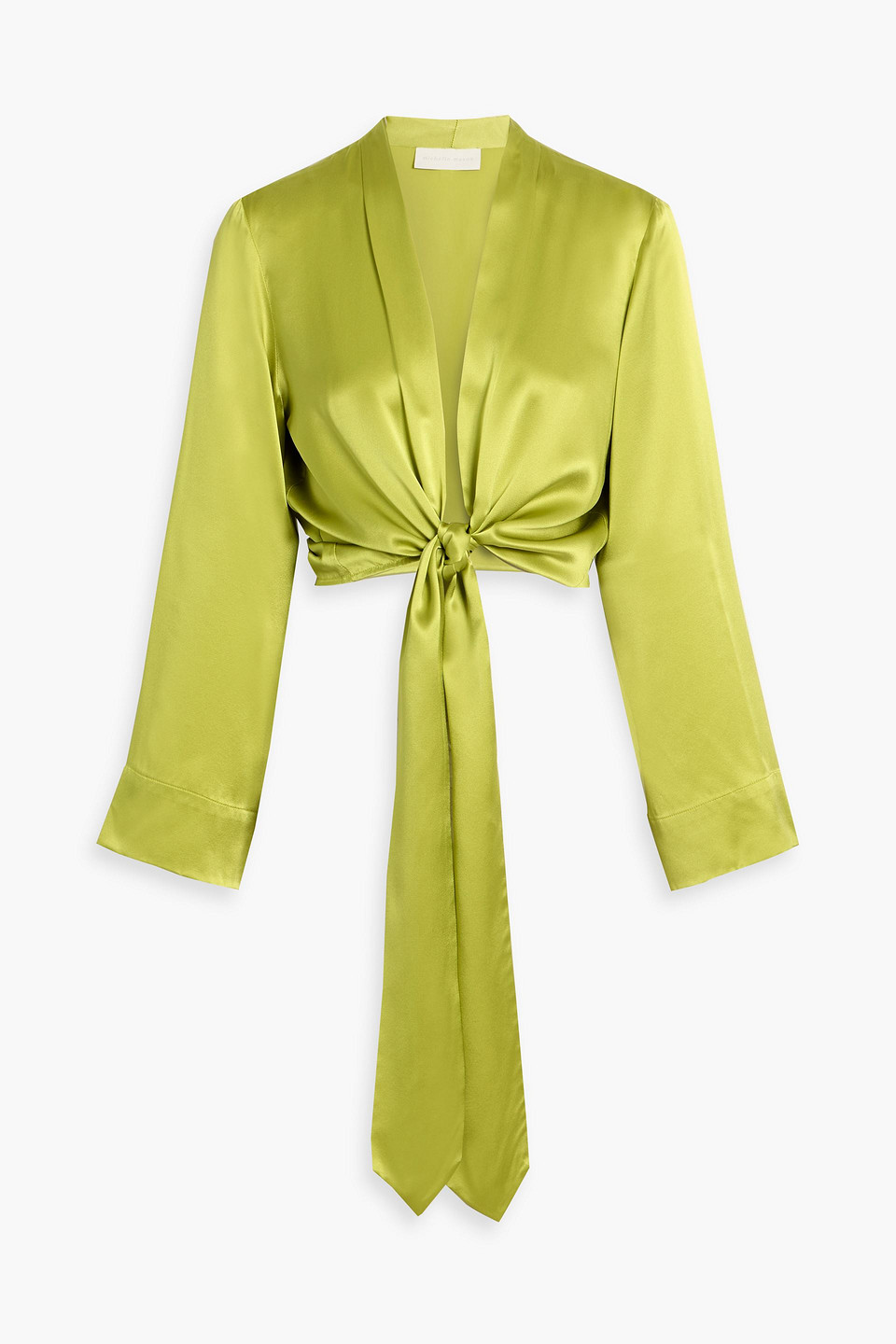 Michelle Mason Cropped Tie-front Silk-satin Blouse In Green