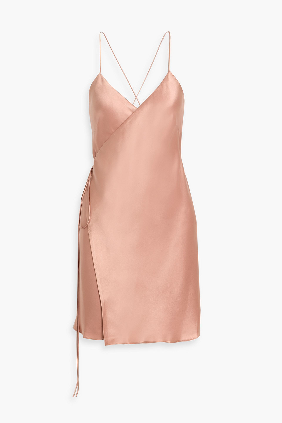 Michelle Mason Open-back Silk-satin Mini Wrap Dress In Pink