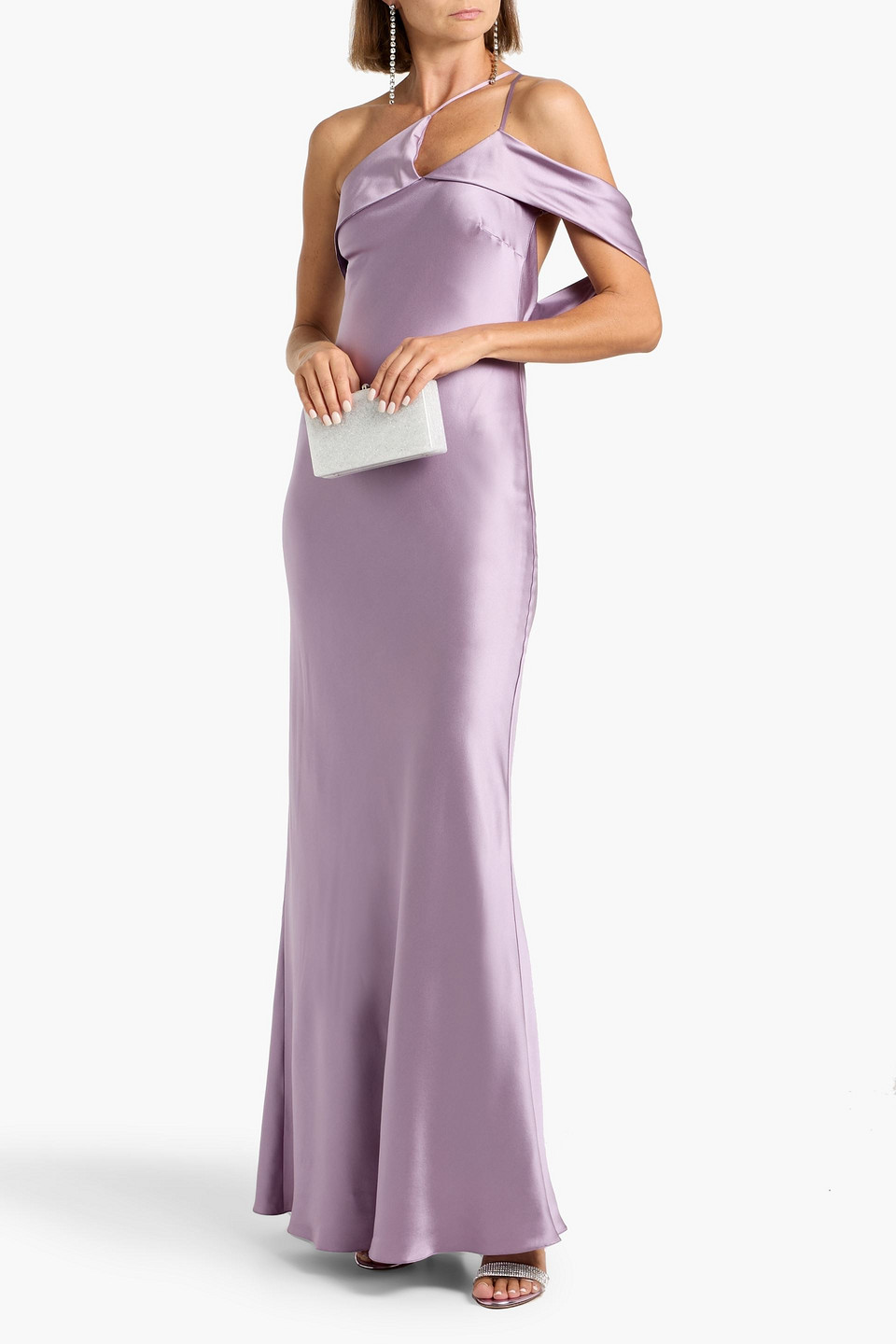 Michelle Mason One-shoulder Draped Cutout Silk-satin Gown In Multi