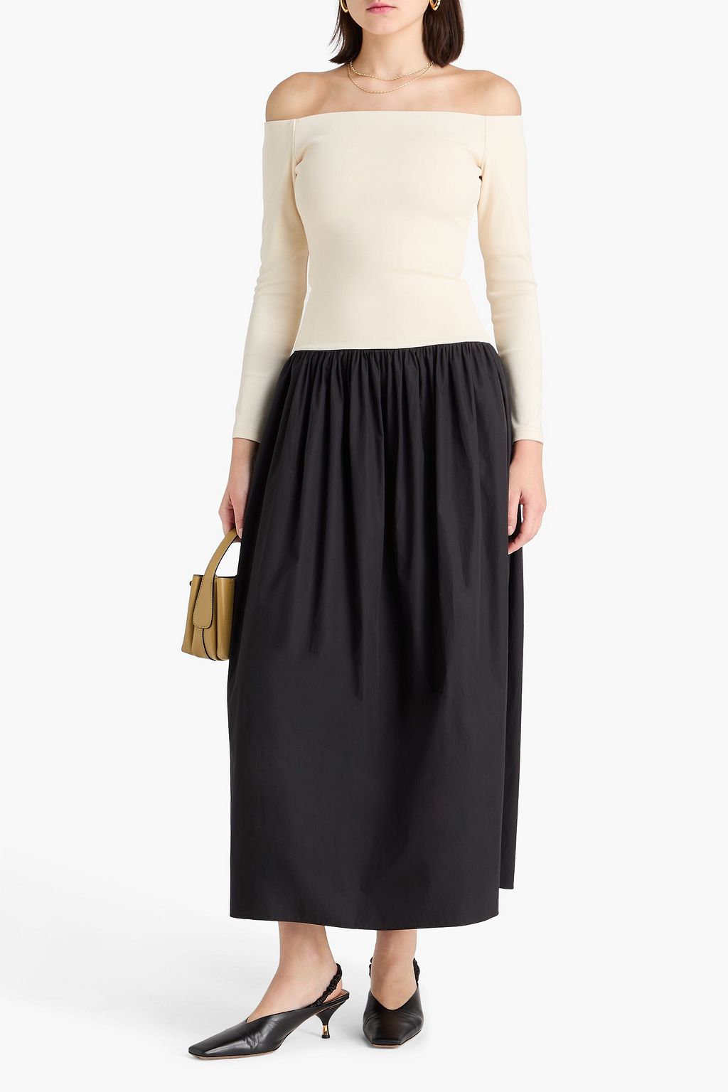 ESSE STUDIOS فستان طويل من قطن بوبلين وبحبكة من نسيج مطاط بتصميم مكشوف الكتفين