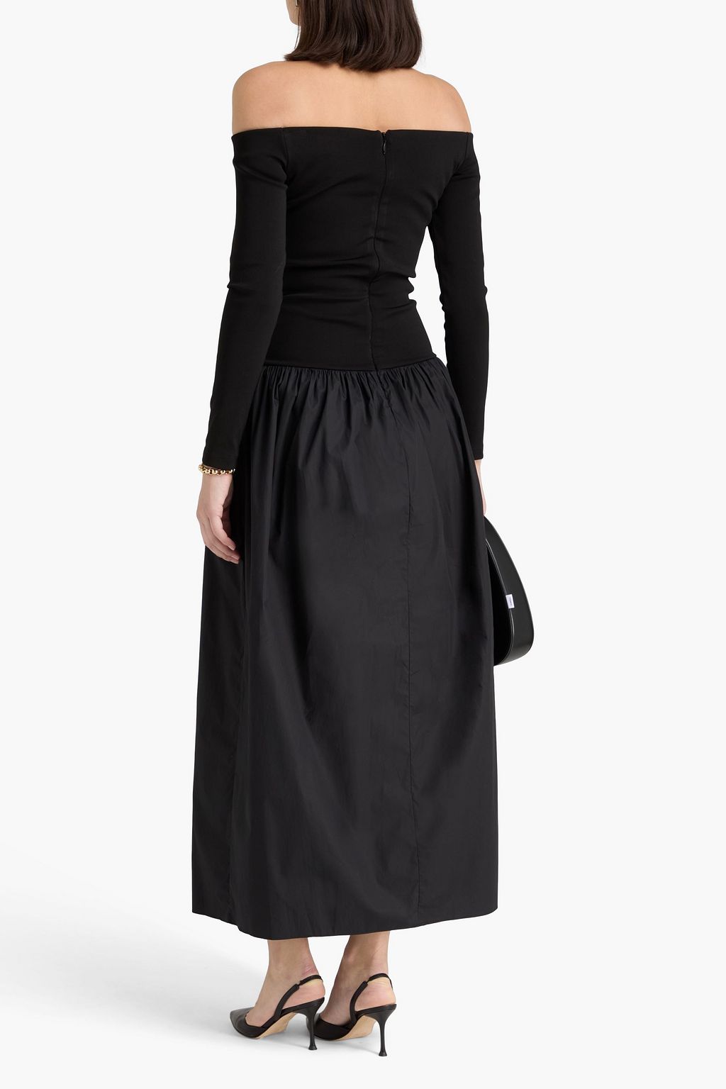 ESSE STUDIOS Off-the-shoulder stretch-knit and cotton-poplin maxi dress