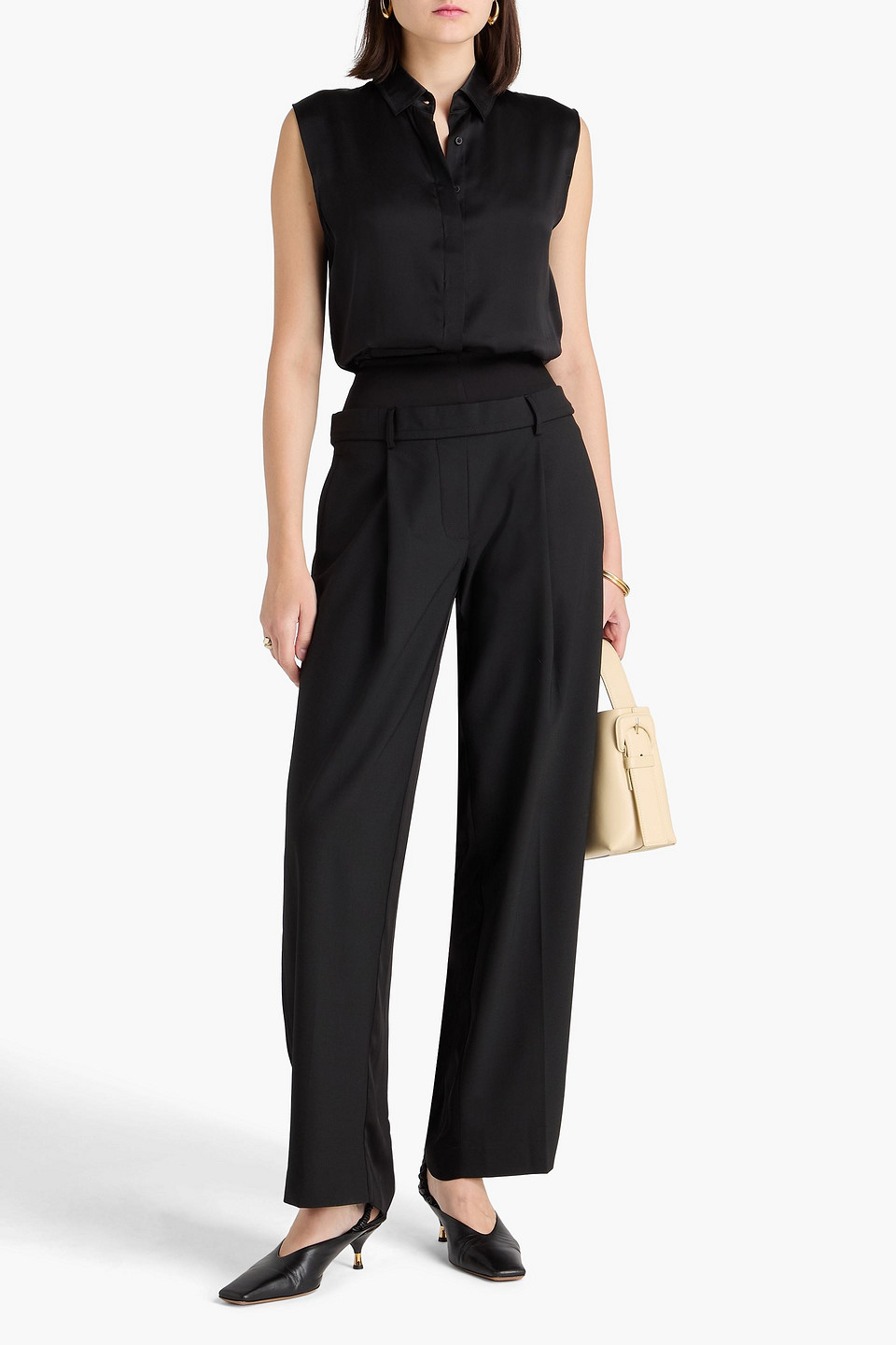 Esse Studios Portia Duo Satin-trimmed Crepe Straight-leg Pants In Black