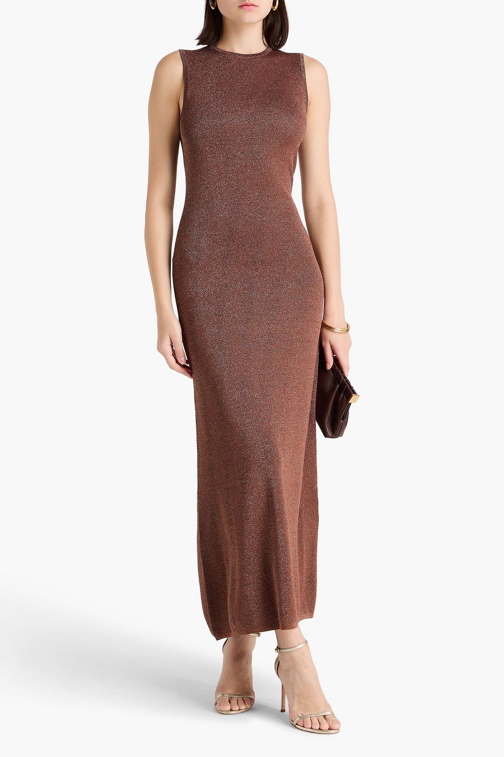 ESSE STUDIOS فستان طويل من نسيج محبوك بلون ميتاليك