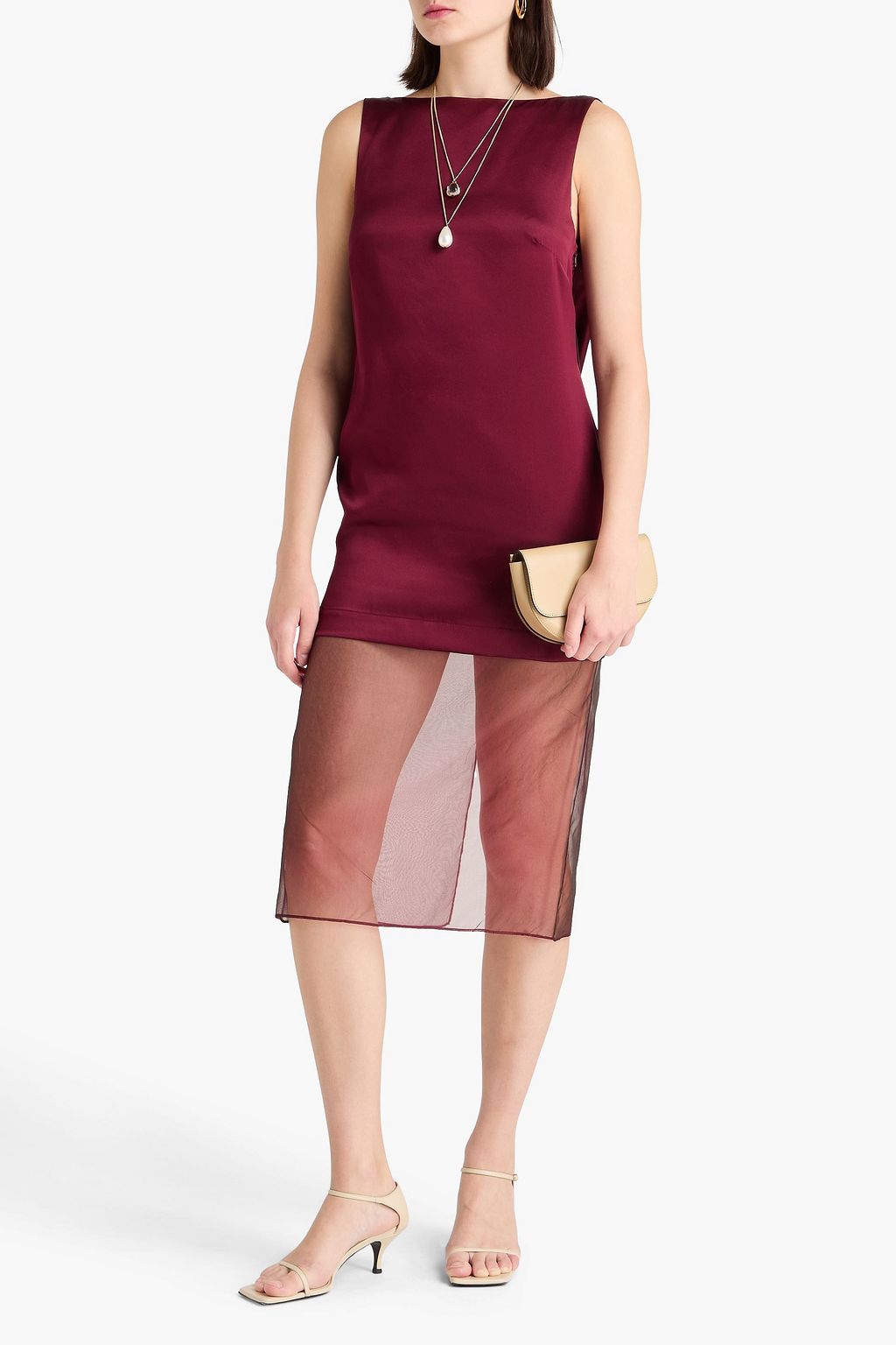 ESSE STUDIOS فستان متوسط الطول "ريكو" بتصميم منسدل من الساتان وحرير الأورغنزا