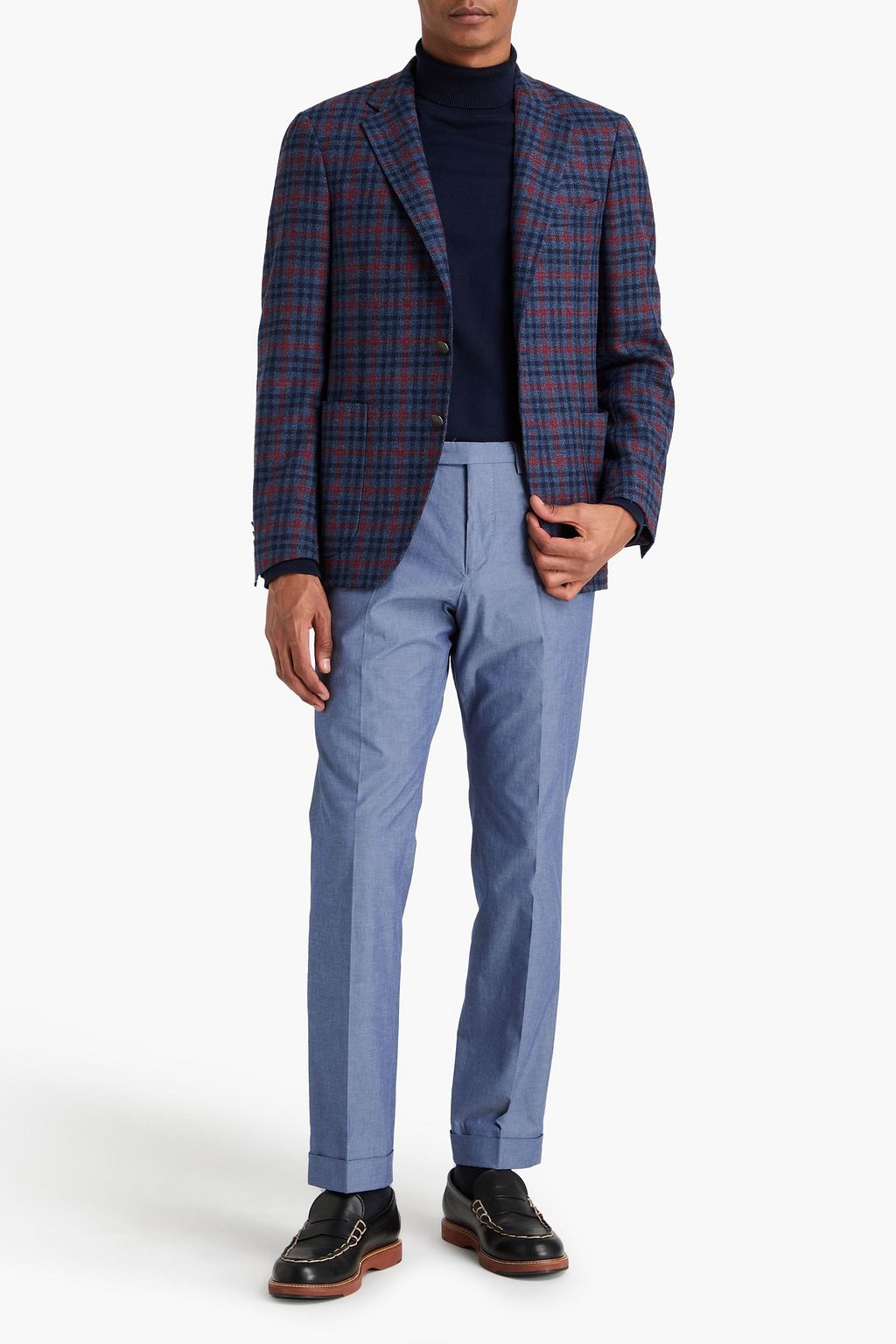 CANALI Tapered cotton-blend Oxford pants