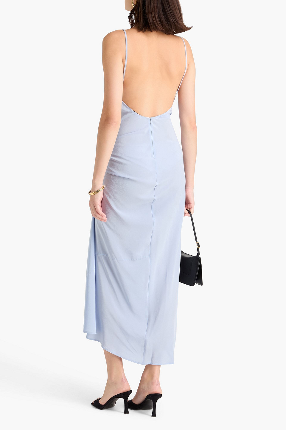 Esse Studios - Drapiertes Midikleid „rosa“ Aus Crêpe De Chine Aus Seide Mit Spitzenbesatz - Blau - Uk 12 