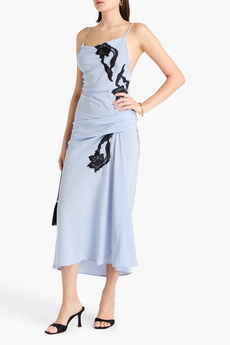  Esse Studios - Drapiertes Midikleid „rosa“ Aus Crêpe De Chine Aus Seide Mit Spitzenbesatz - Blau - Uk 12 