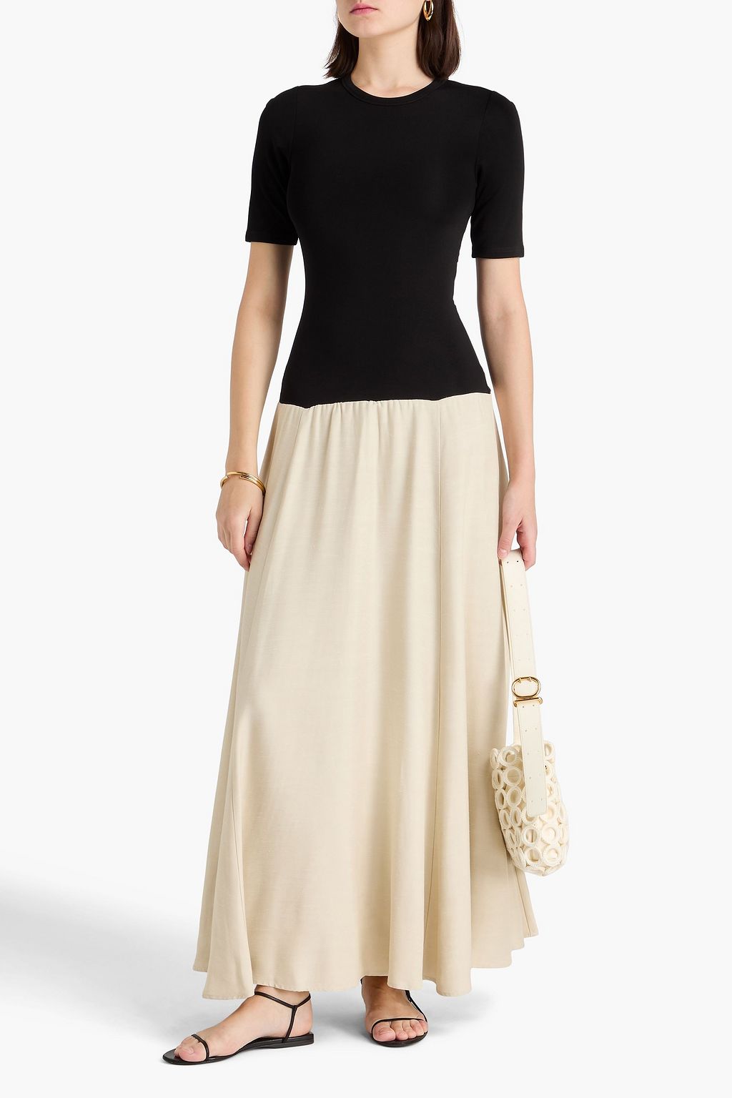 ESSE STUDIOS Tee Duo two-tone slub woven and stretch-knit maxi dress